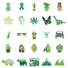 Load image into Gallery viewer, about 5-8cm 50pcs not repeated green series waterproof stickers
