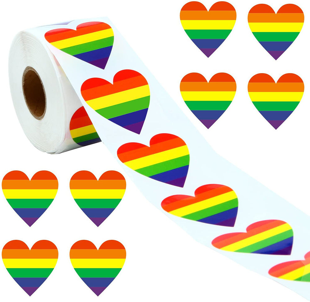household gadgets heart love valentines day round oval stripe rainbow color sticker 500pieces/roll