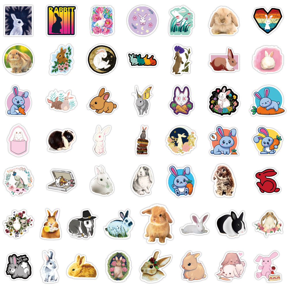 about 60mm waterproof rabbit bunny letters alphabet flower floral heart love rainbow color carrot butterfly grass cap hat 50pcs lovely cartoon rabbit pvc waterproof self-adhesive stickers