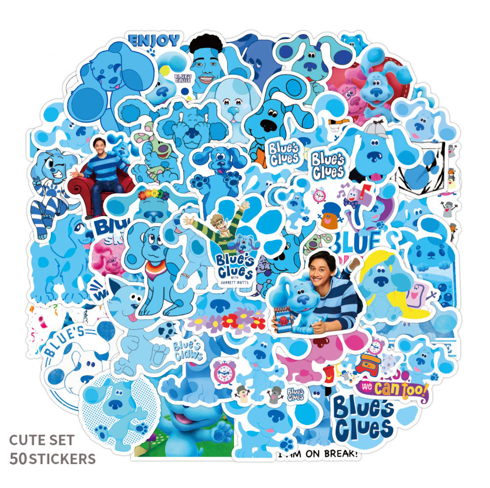 about:5-7cm waterproof blue series dog puppy 50pcs not repeated blue clues series stickers