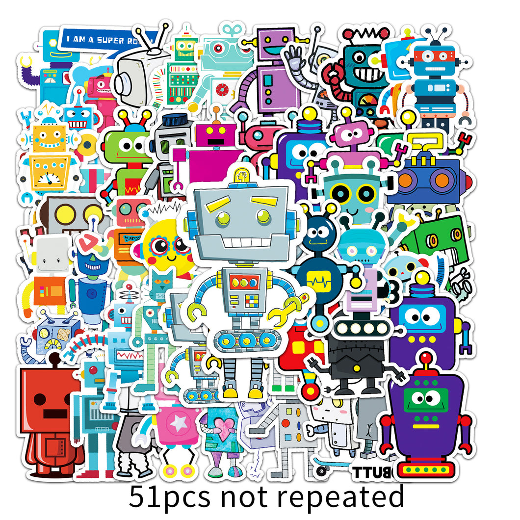 about:5.8-8.5cm 51pcs not repeated robot series waterproof stickers