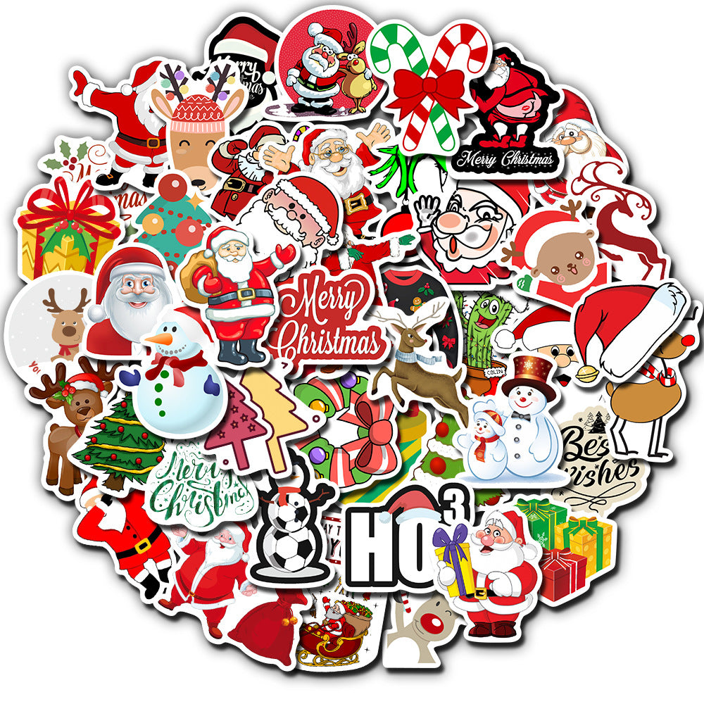 about:3-6cm(2.4'') 50 pcs christmas series waterproof stickers
