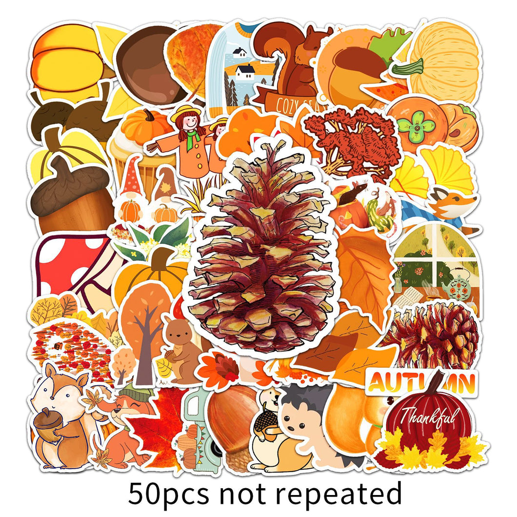 about:5.5-8.5cm 50pcs autumn landscape orange series waterproof stickers