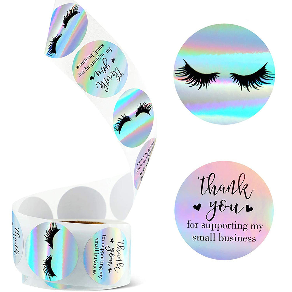 rainbow color holographic laser thank you letters alphabet eyelashes gold laser sticker 500pieces/roll