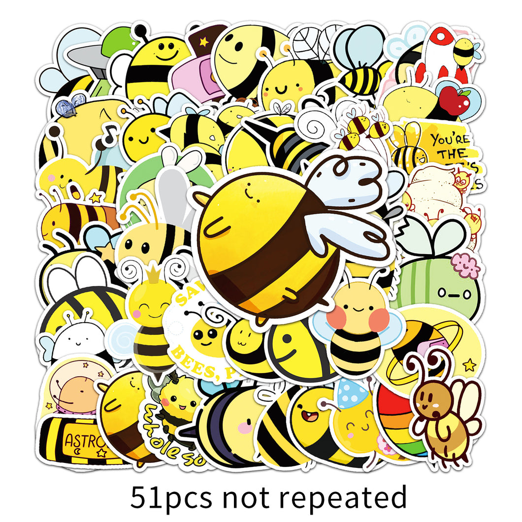 about:5.5-8.5cm 51pcs not repeated cartoon bee waterproof stickers
