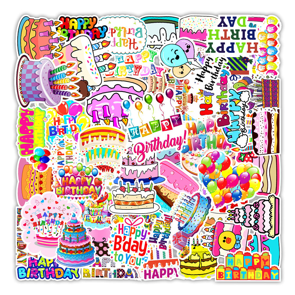 package size about:100*100mm(3.9*3.9'') 50 pcs happy birthday waterproof stickers