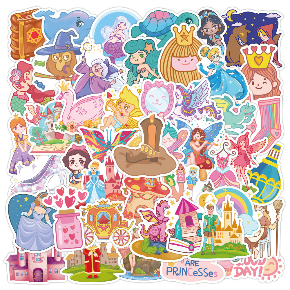 about:5-8cm(3.2'') 50pcs cartoon princess castle waterproof self-adhesive stickers