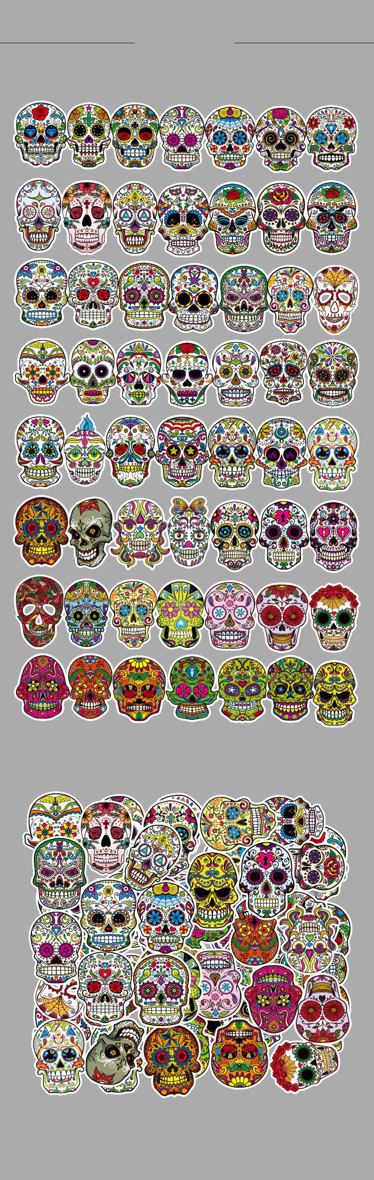 package size:10*10cm 52 pcs symphony skull series waterproof stickers