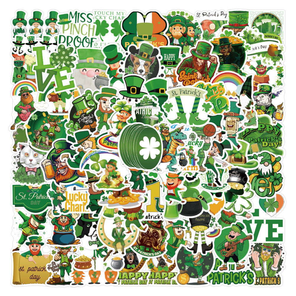 about:5-7cm 100pcs saint patricks green series waterproof stickers