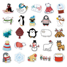 Load image into Gallery viewer, about:5.5-8.5cm 50pcs not repeated cartoon animals winter series waterproof stickers
