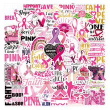 Load image into Gallery viewer, about:5-8cm 50pcs not repeated breast cancer pink ribbon series waterproof stickers
