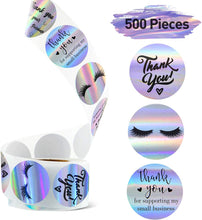 Load image into Gallery viewer, rainbow color holographic laser thank you letters alphabet eyelashes rainbow laser sticker 500pieces/roll
